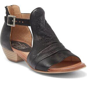 MIZ MOOZ Corra Black Floral Leather Open Toe Low Heel Sandals Zip